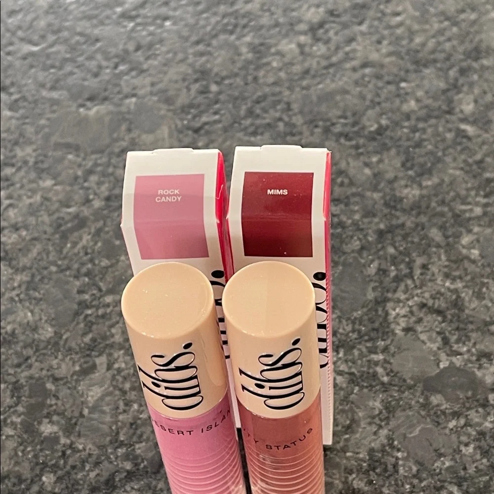 Dibs Beauty Go To Glossy Balm in Rock Candy or MIMS mega shiny pretty gloss